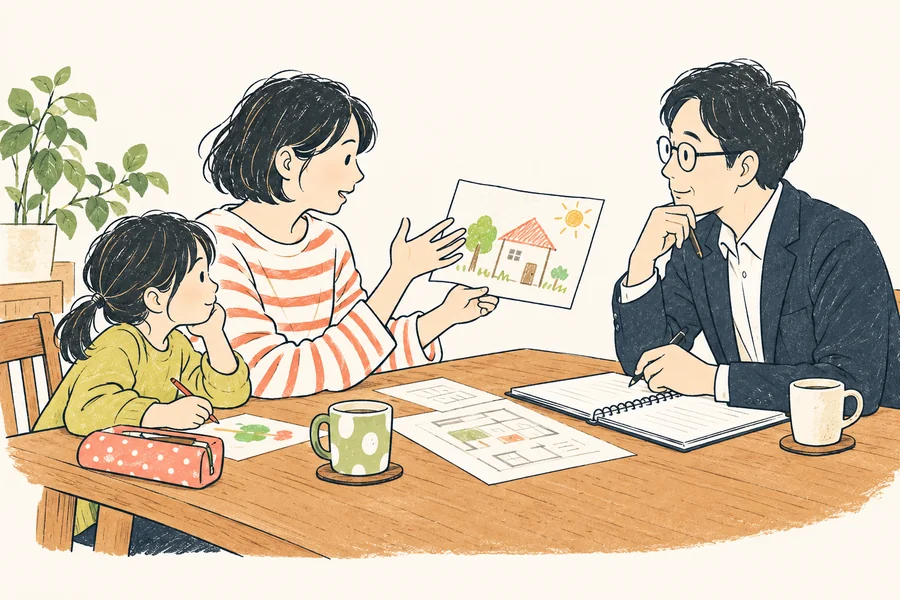 家族の希望や将来の暮らしについて話を聞くFP
